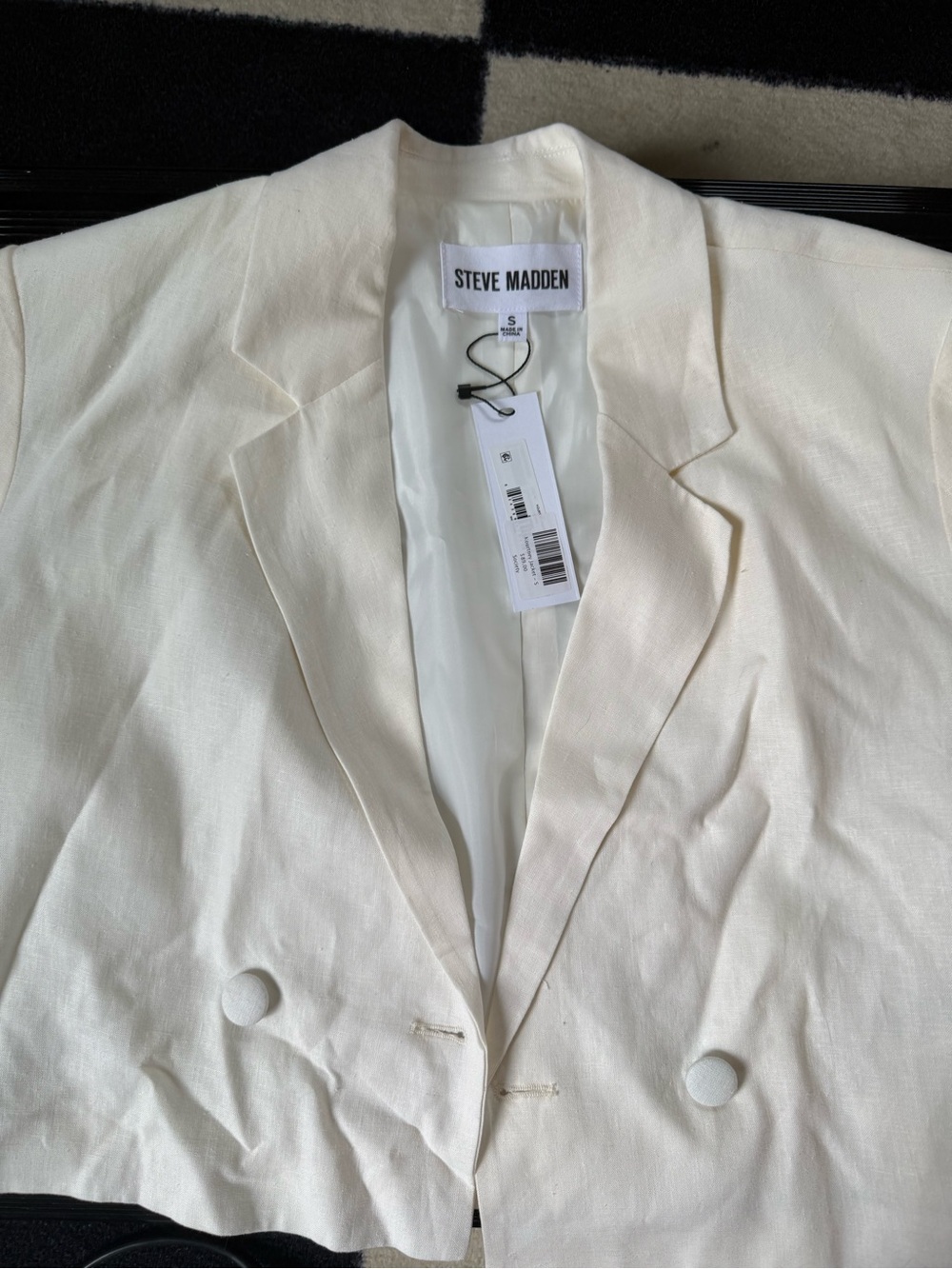 Steve Madden Ivory Cropped Double-Breasted Blazer